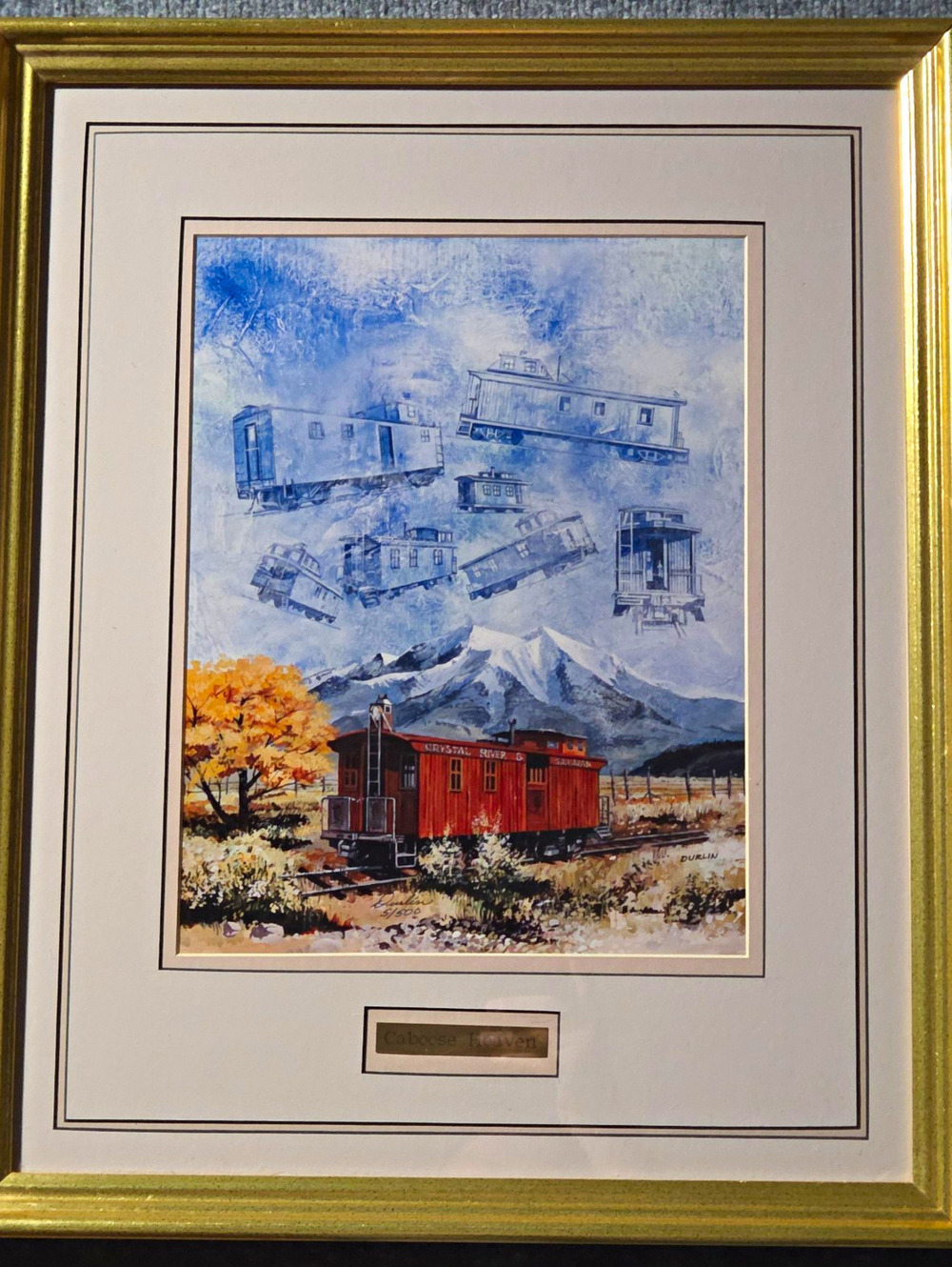 Durlin Signed "Caboose Heaven" Matted & Framed Railroad Train PRINT 21.5x17.5in